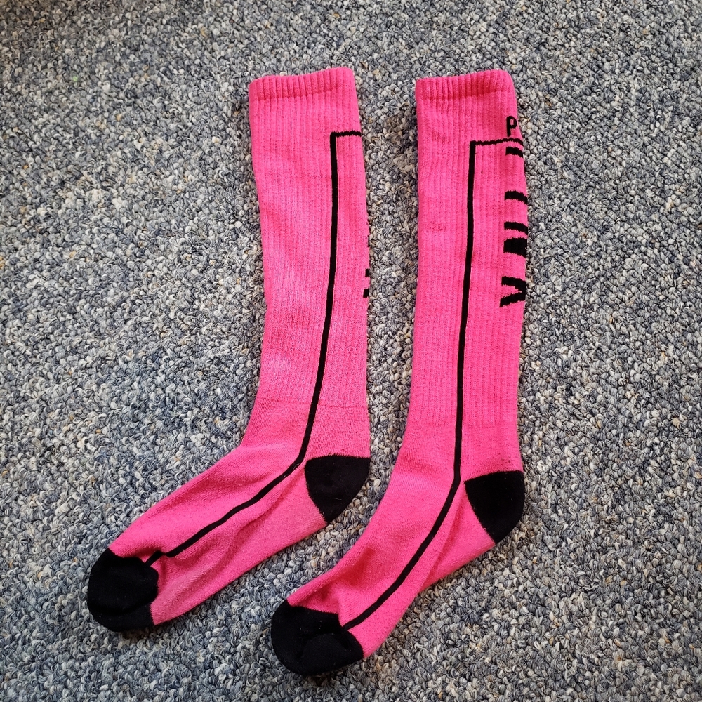VS PINK bright pink and black long socks